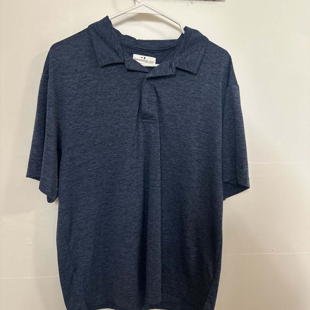 Grand Slam Performance Men's Blue Heathered Polo Shirt, Short Sleeve